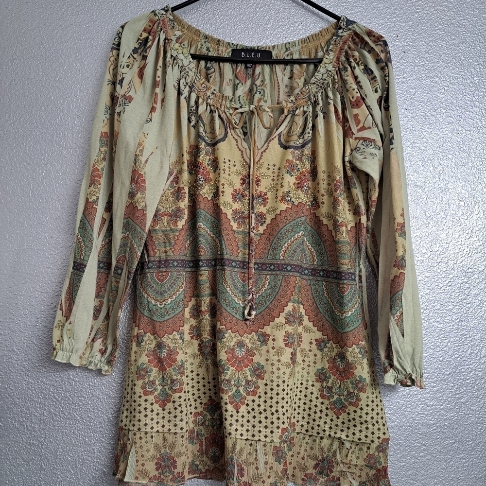 B.L.E.U. Boho Flowy Tunic With A Printed Pattern